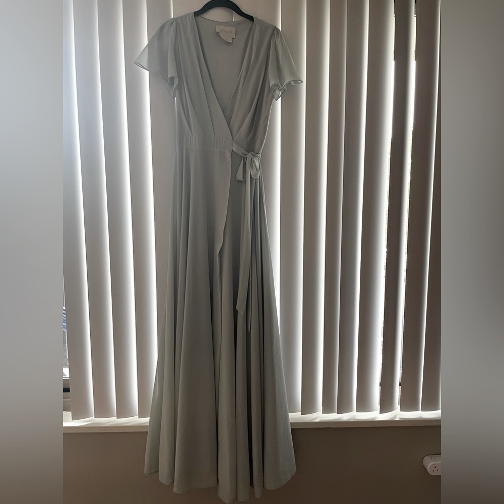 Mint colored wrap formal dress